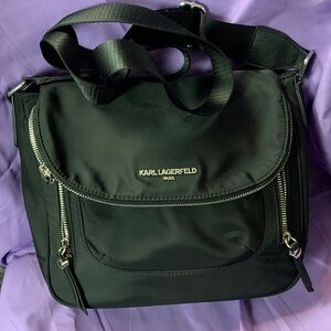 Karl Lagerfeld Black Shoulder Bag with Silver Accents